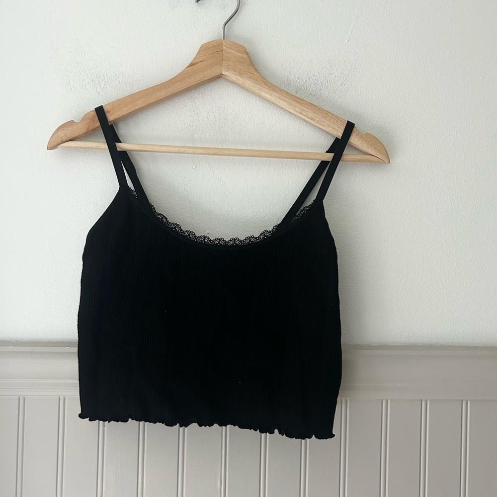 Primark Medium Stretchy Black Lace Detail Cami Cropped Top